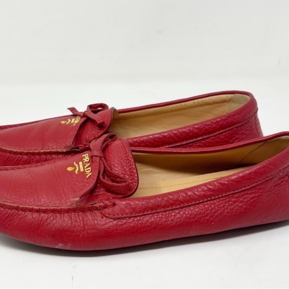 Prada Red Leather Moccasins - Picture 1 of 8